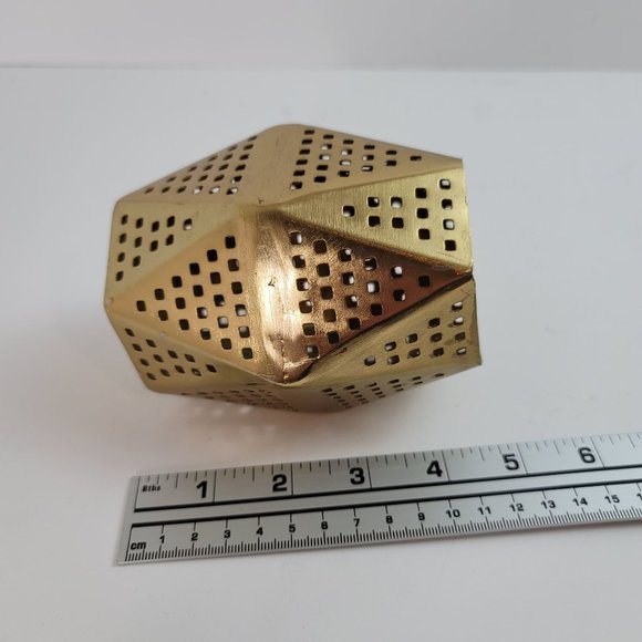 Gold Tone Moroccan Style Cut Out Geometric Boho Candle Holder Jar - Picture 6 of 7